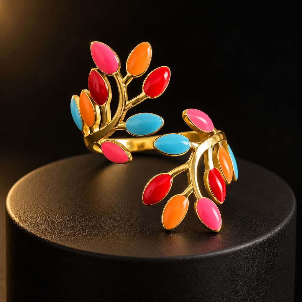 Anel Dourado Ramos Multicoloridos
