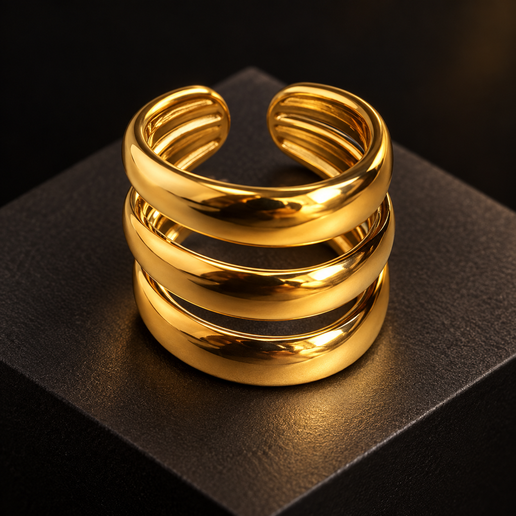 Anel Dourado de Três Faixas