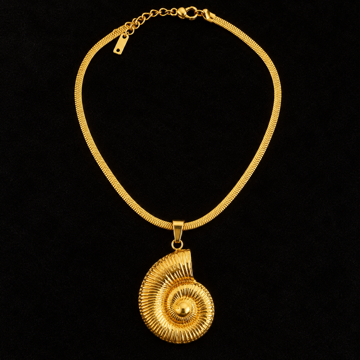 Conjunto Colar e Brincos Concha Espiral Dourada