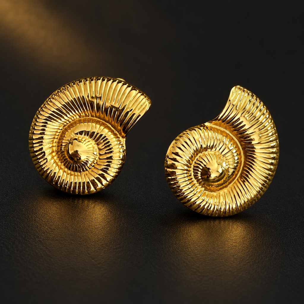 Conjunto Colar e Brincos Concha Espiral Dourada