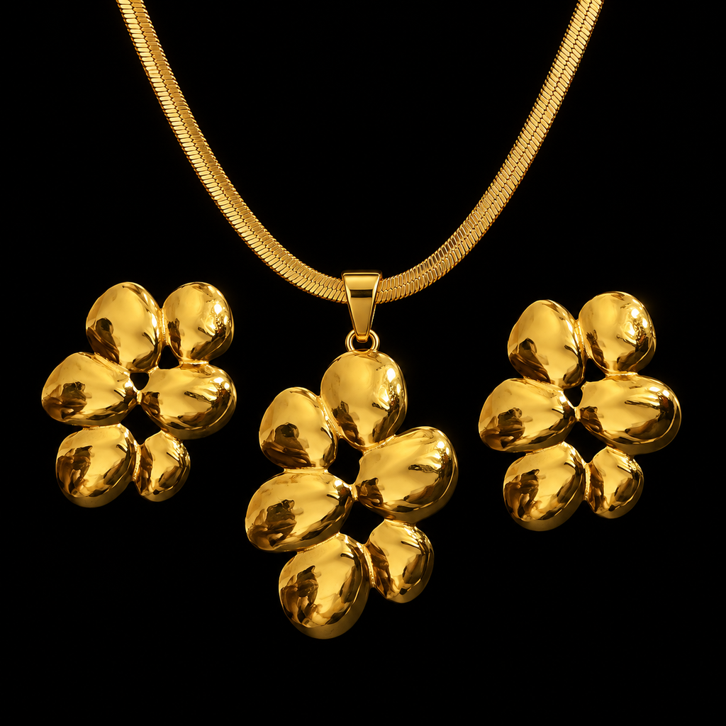 Conjunto Colar e Brincos Flor Dourada