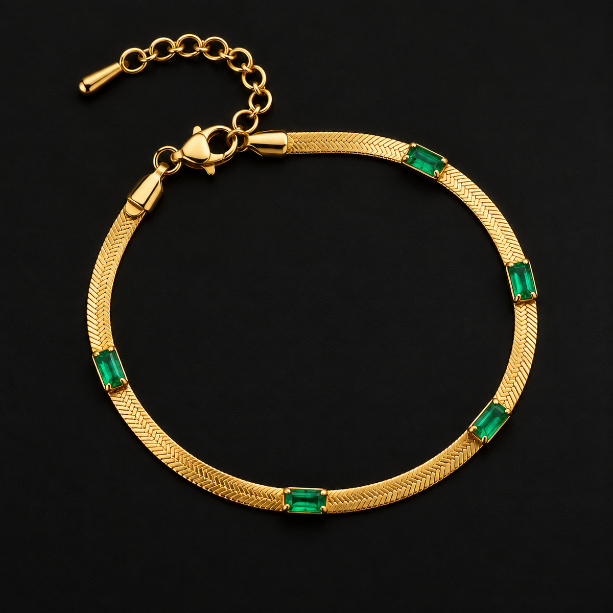 Conjunto Colar e Pulseira Dourados com Detalhes Verdes