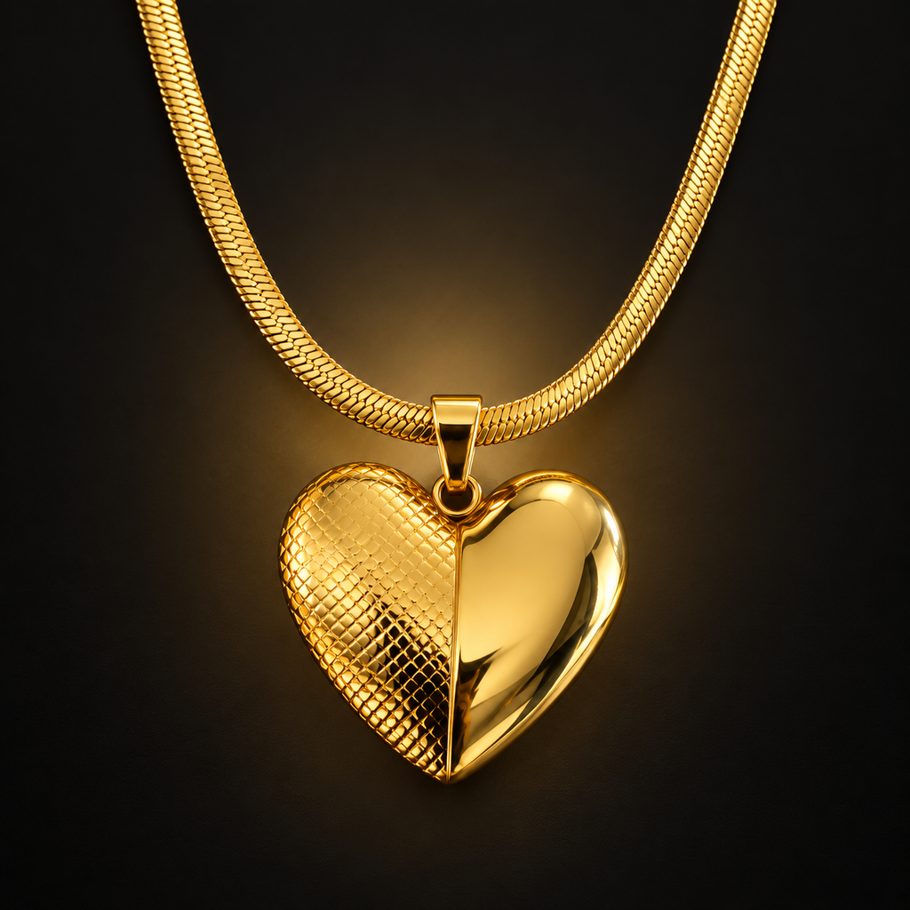 Conjunto Dourado Corações com Colar e Brincos
