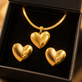 Conjunto Dourado Corações com Colar e Brincos