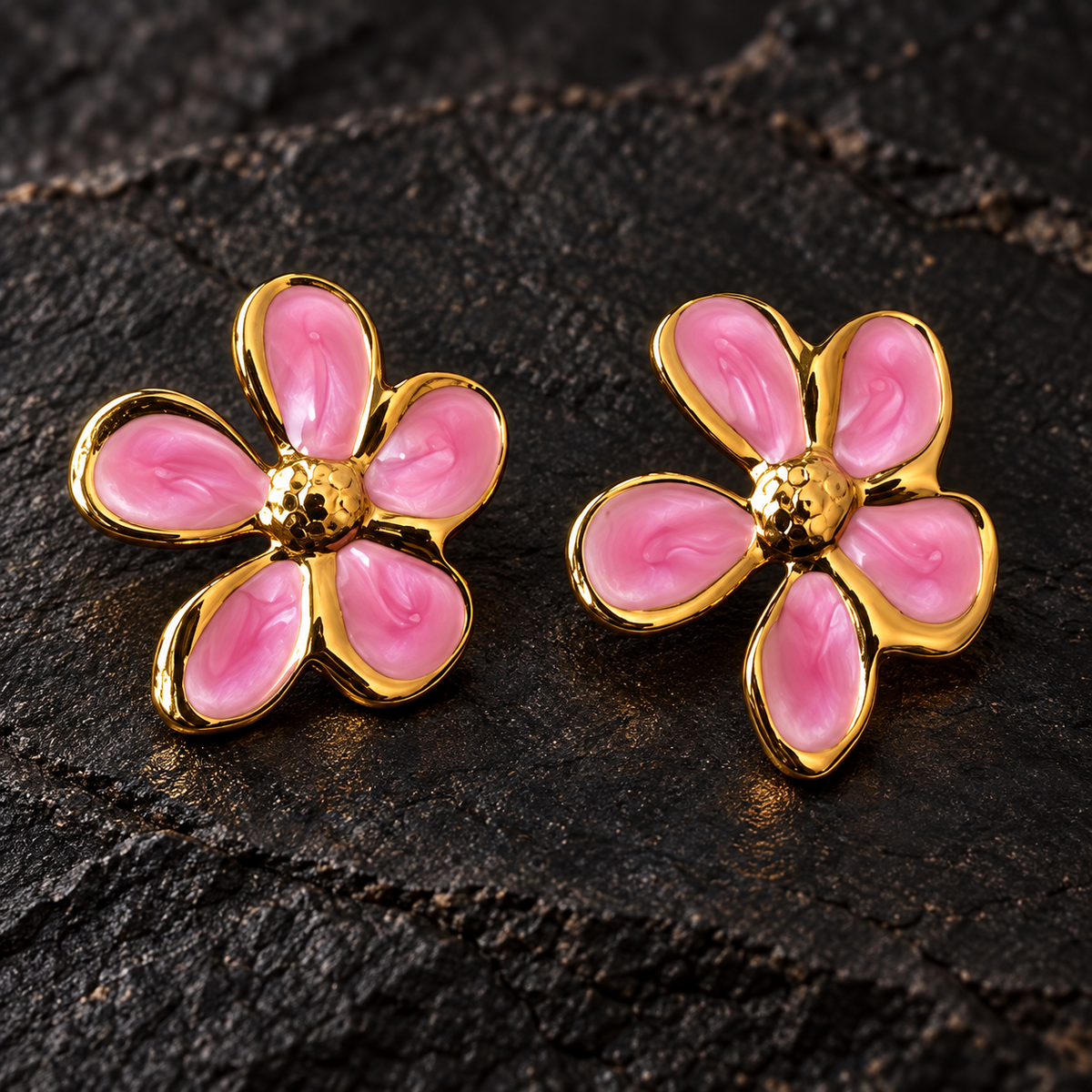 Conjunto Floral Vermelho e Rosa com Colar e Brincos