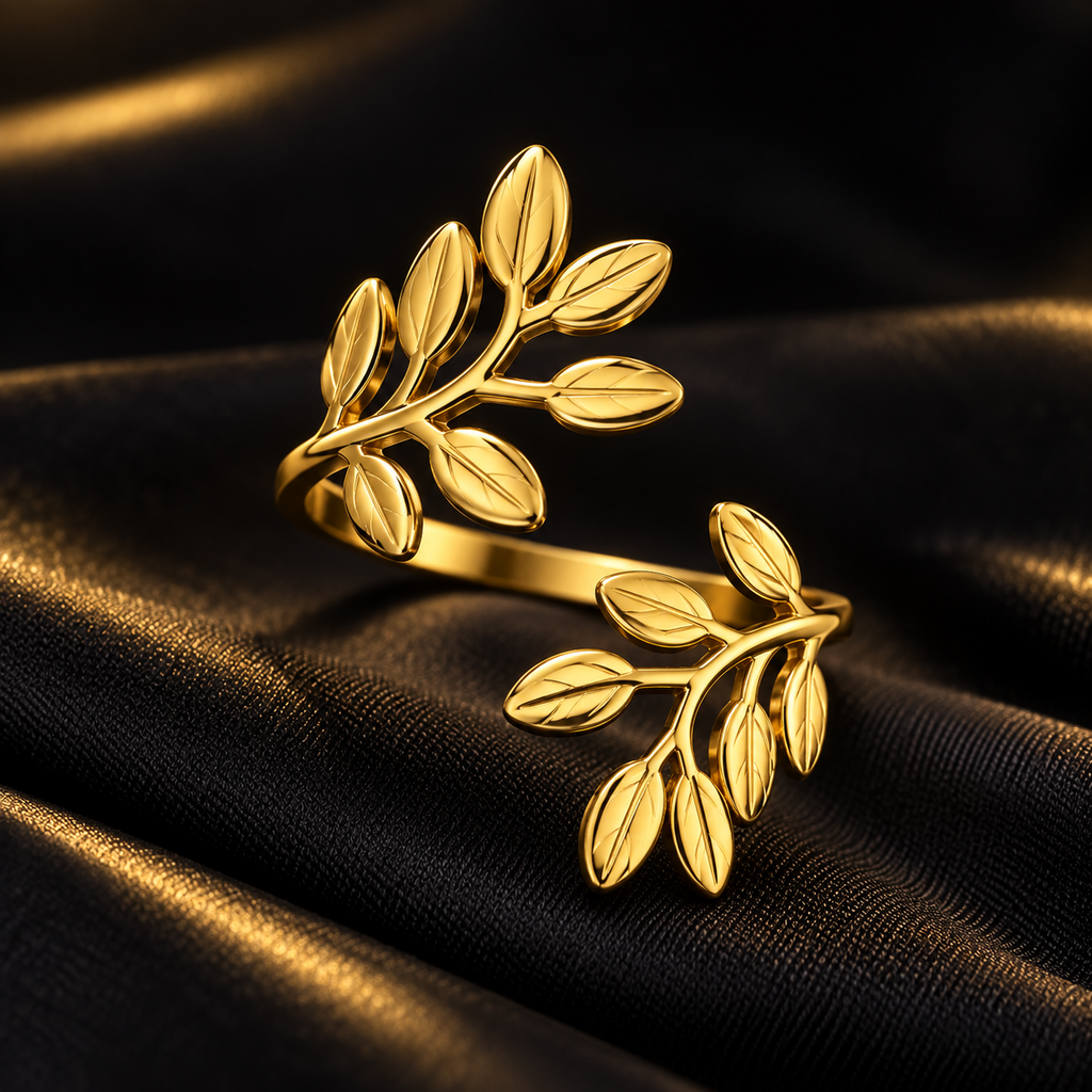 Anel Dourado Ramos de Folhas