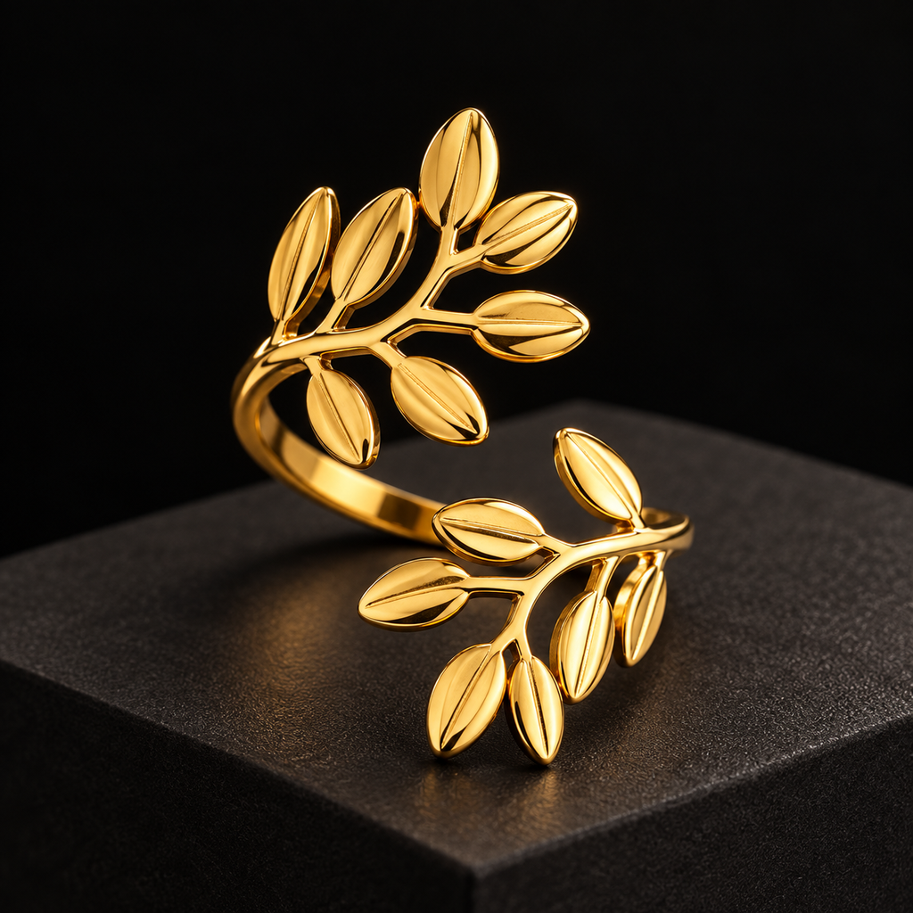 Anel Dourado Ramos de Folhas