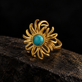 Anel Dourado Sol Azul