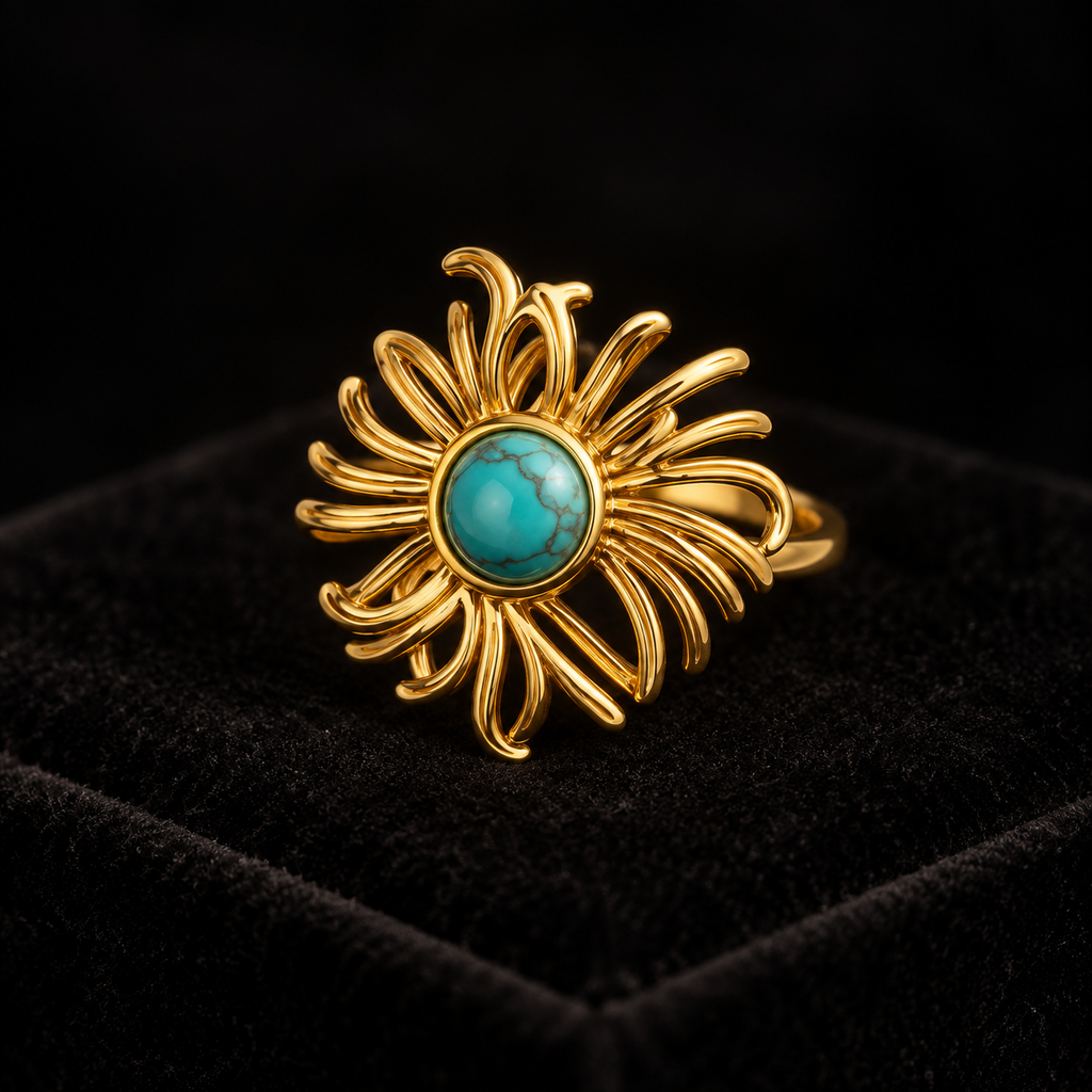 Anel Dourado Sol Azul
