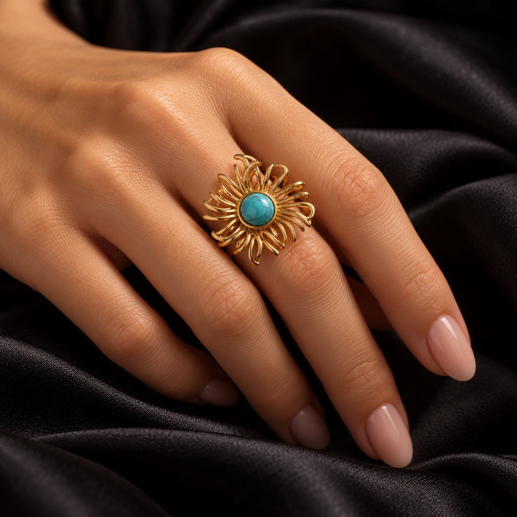 Anel Dourado Sol Azul