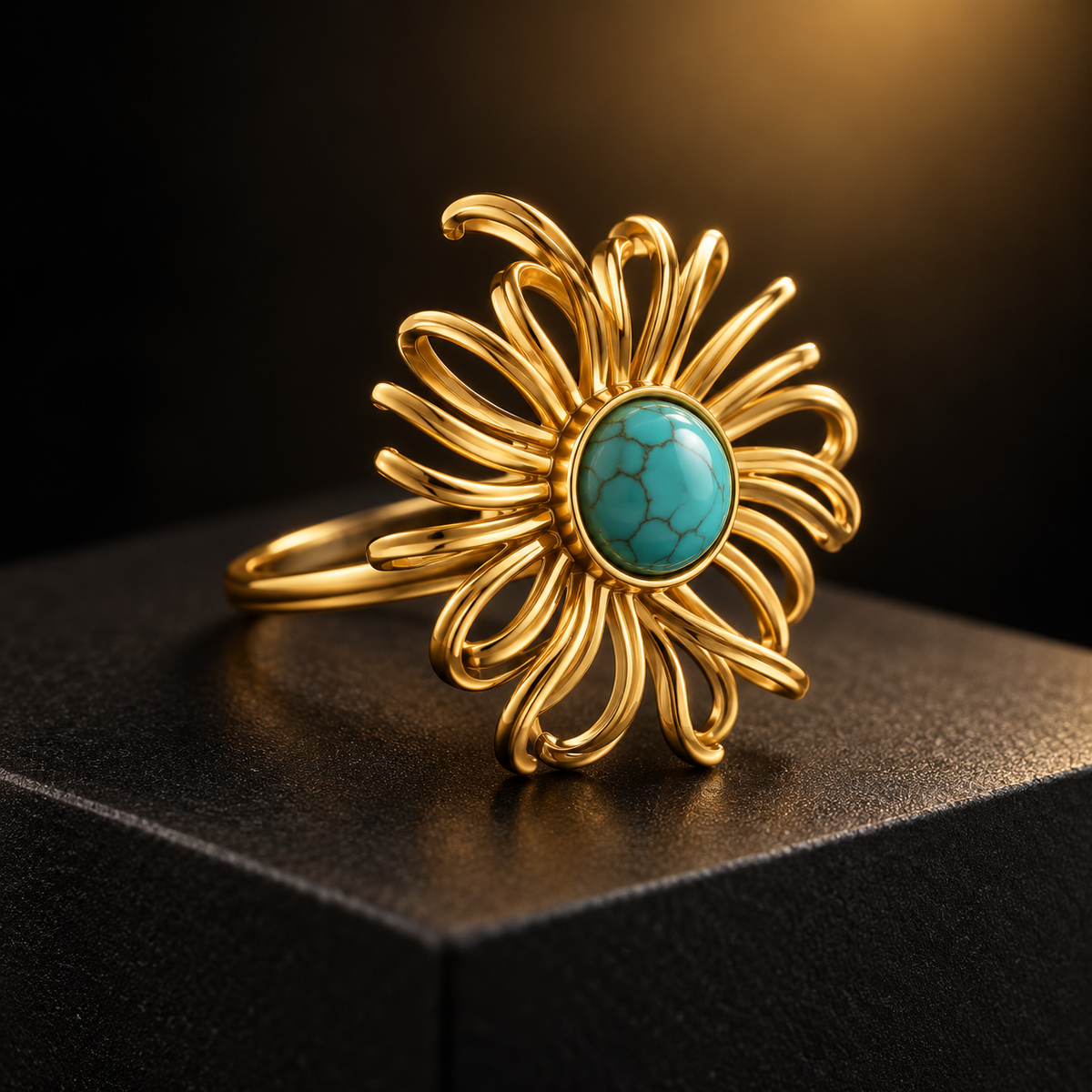 Anel Dourado Sol Azul