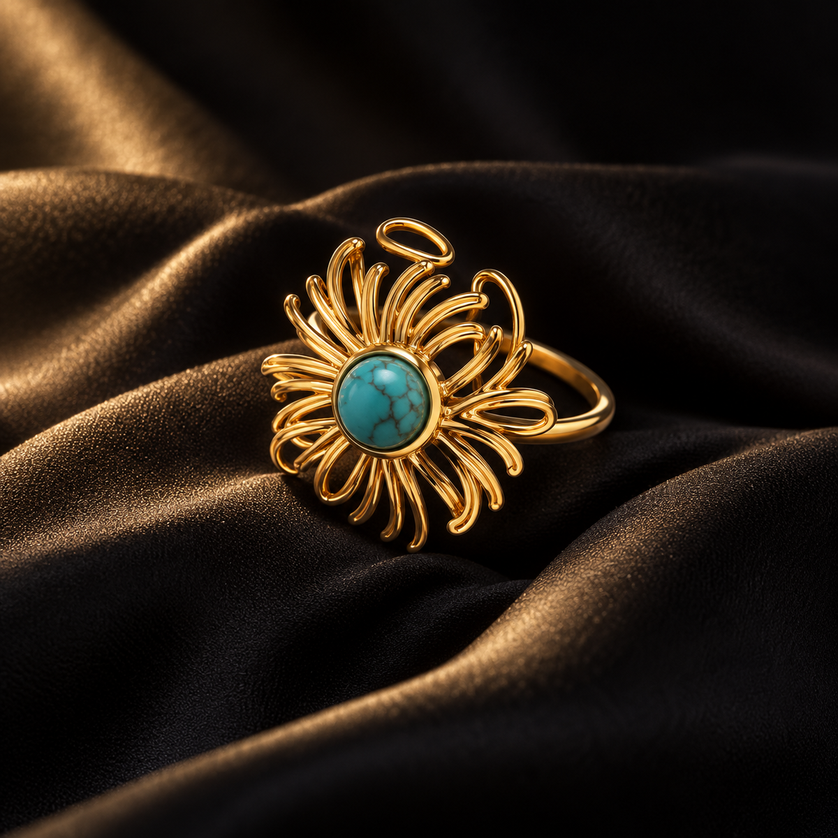 Anel Dourado Sol Azul