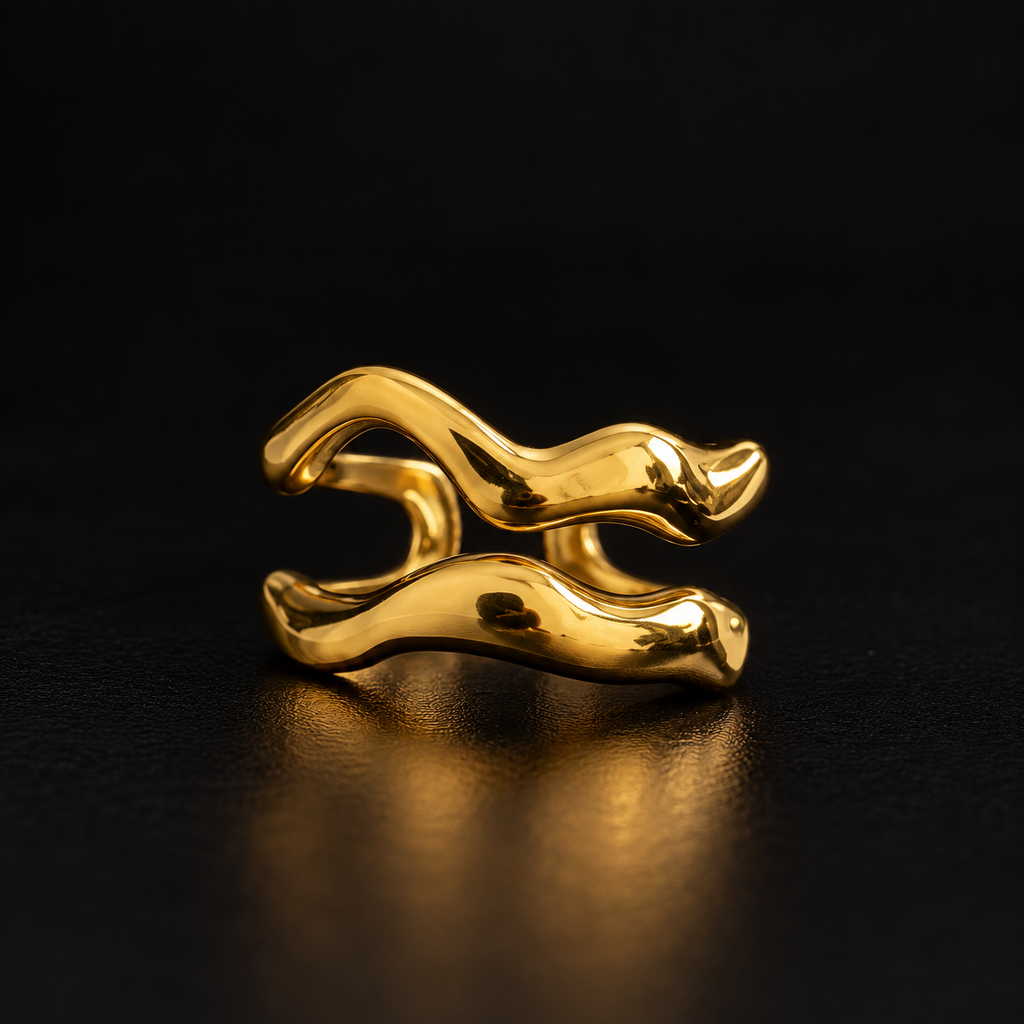 Anel Dourado Ondas Duplas