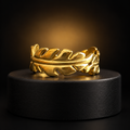 Anel Dourado Folha Escultural