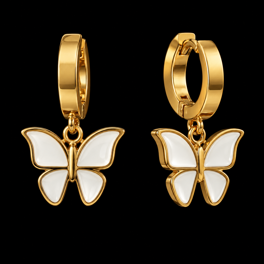 Conjunto Colar, Pulseira e Brincos Borboleta Branca