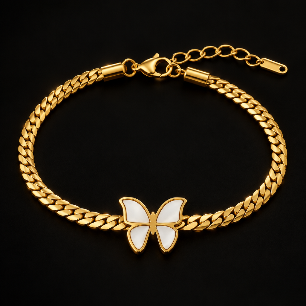 Conjunto Colar, Pulseira e Brincos Borboleta Branca