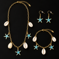 Conjunto Colar, Pulseira e Brincos Estrela-do-Mar Azul
