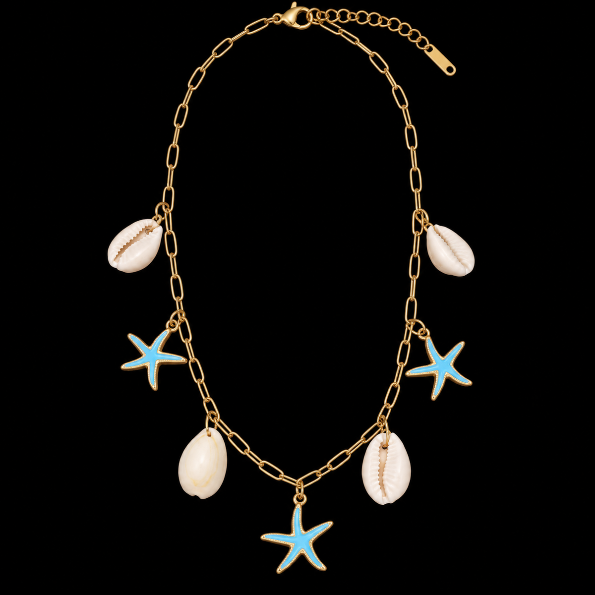 Conjunto Colar, Pulseira e Brincos Estrela-do-Mar Azul