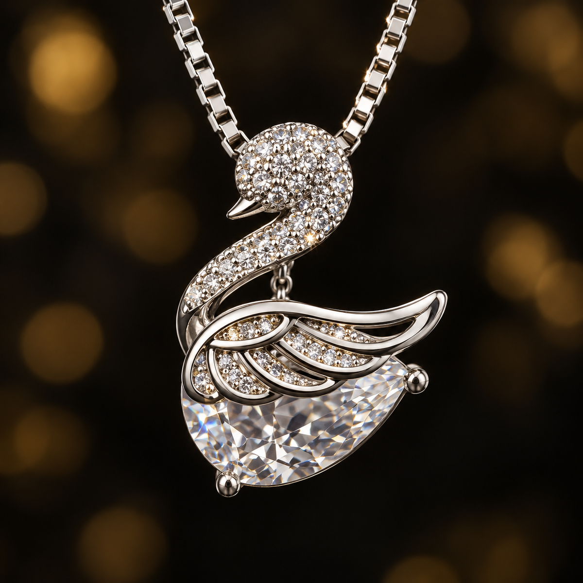 Colar Prateado com Pendente Cisne