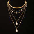 Conjunto de 3 Colares Dourados com Contas Brancas e Gotas