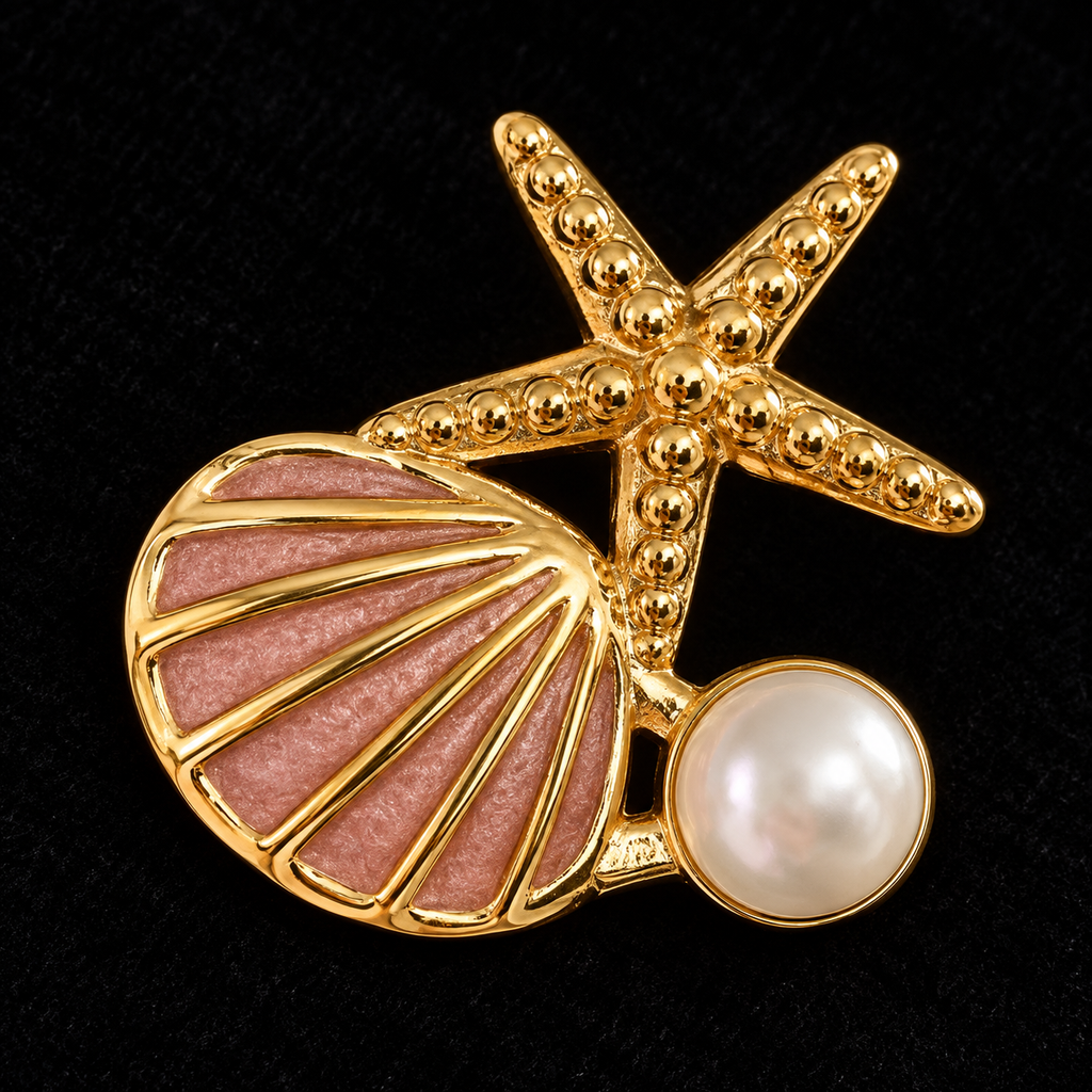 Brincos Estrela-do-Mar e Concha Rosa com Conta Branca