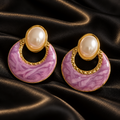 Brincos Rosa Marmoreado com Detalhe Oval Branco