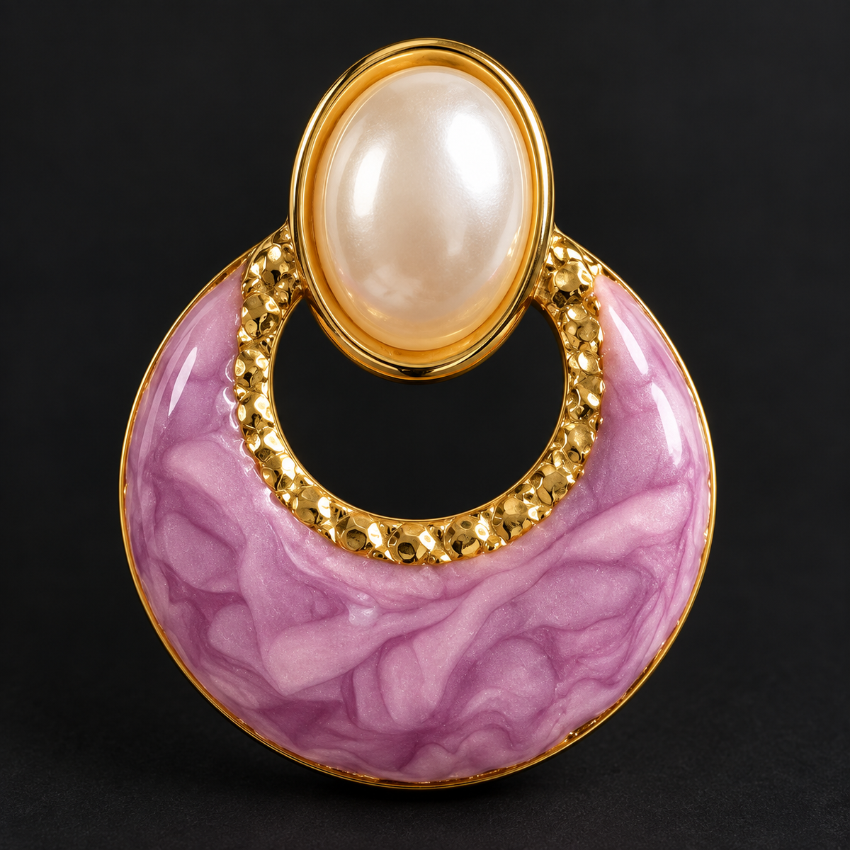 Brincos Rosa Marmoreado com Detalhe Oval Branco