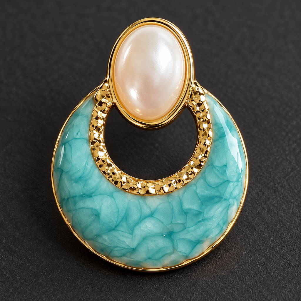 Brincos Azul-Turquesa Marmoreado com Detalhe Oval Branco