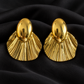 Brincos Dourados em Leque com Detalhe Oval